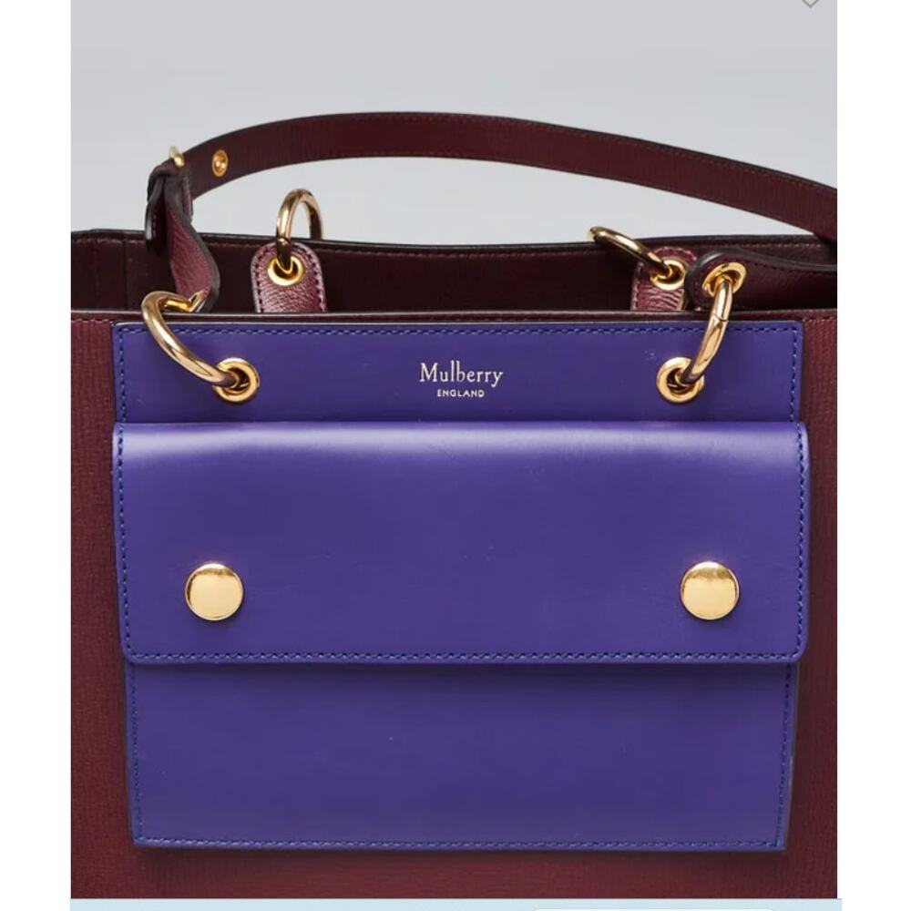 Mulberry Maple Goatskin Leather Tote Burgundy Purple Removable Pouch - Picture 4 of 15